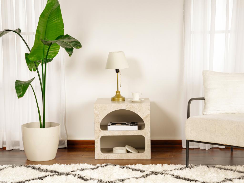 Bedside table with storage - Beige marble effect - Delimoa 03904HBSS