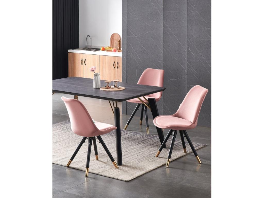 Delimoa - Black Rectangular Dining Table Set with 6 Pink Velvet Chairs 16295SZJY