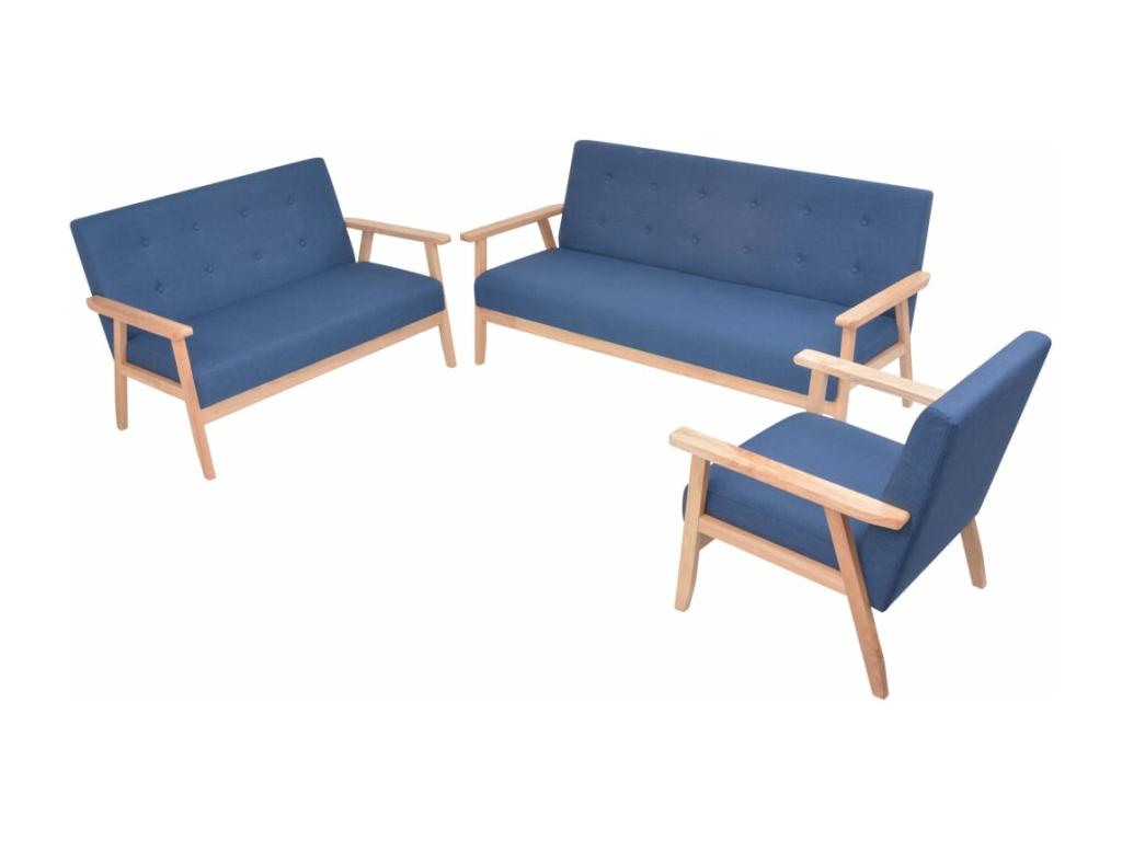 3-piece sofa set, blue fabric, 40697KSMN