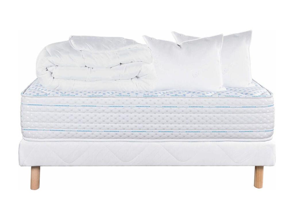 Delimoa - White Upholstered Mattress and Bed Base Pack 160x200 cm with 2 Pillows and 1 Duvet 81278MJAJ