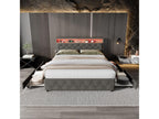 Upholstered grey bed 140 x 200 cm linen with frame by Delimoa, headboard, LED lighting, USB interface, side panel, 4 drawers (mattress not included) 40159MMBP
