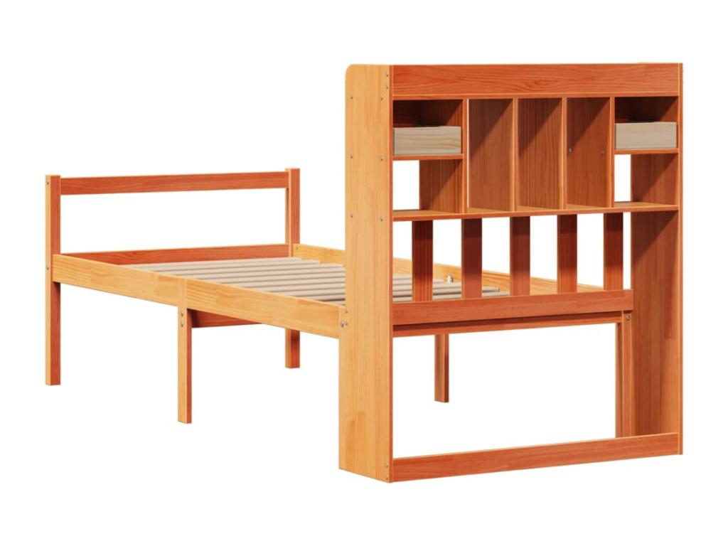 Bookshelf bed without mattress, brown wax finish, 75x190 cm, solid pine, 65324IHWG