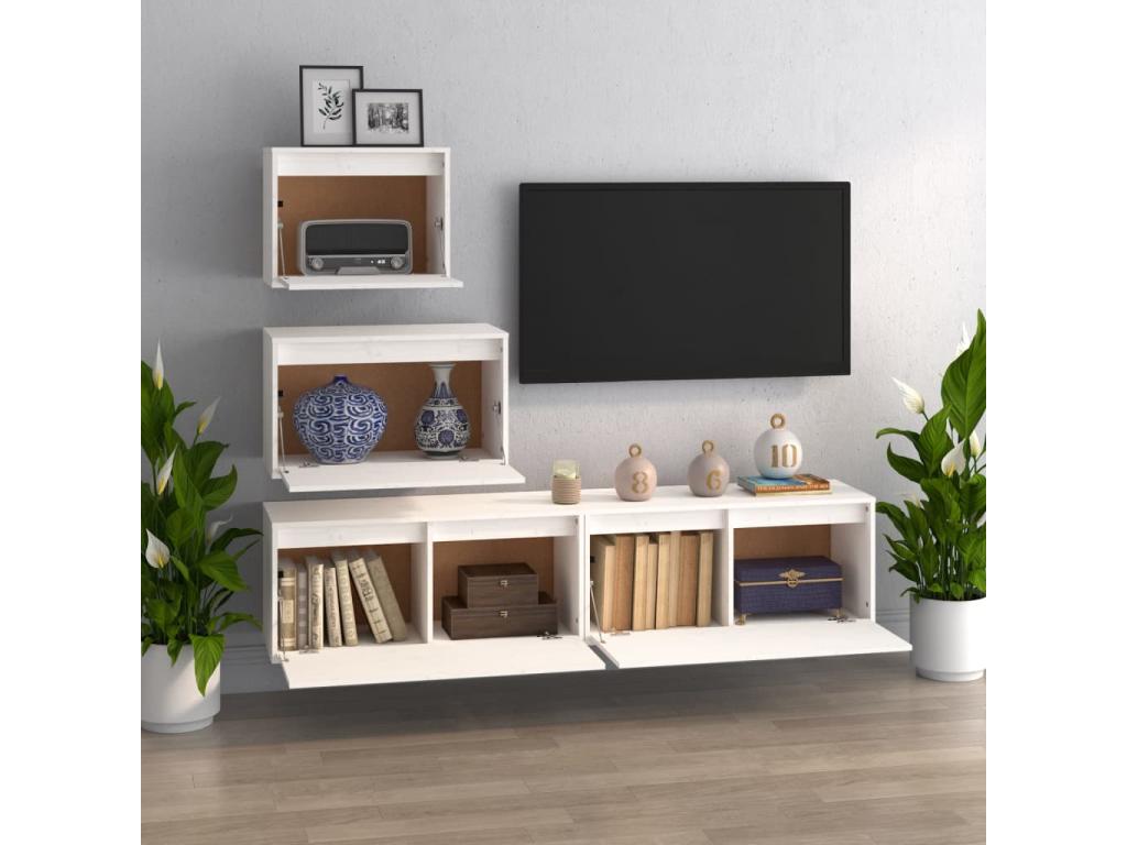 4-Piece TV Unit, White, Solid Pine Wood, 90798BRLD
