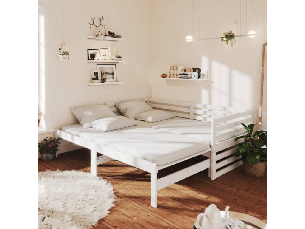Sliding bed, white, solid pine wood, 2 x 90x200 cm, 36836PLUU
