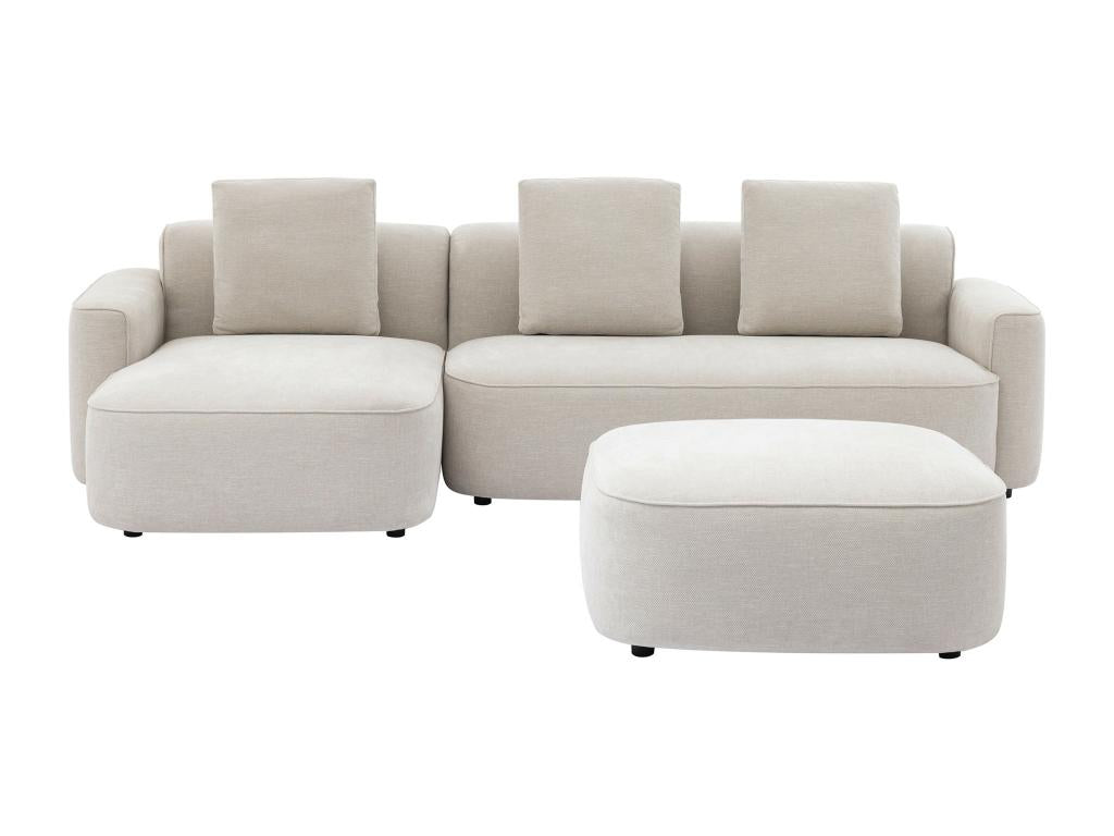 Left-hand corner sofa and ottoman in beige textured fabric POMIANGO 11572BYGO