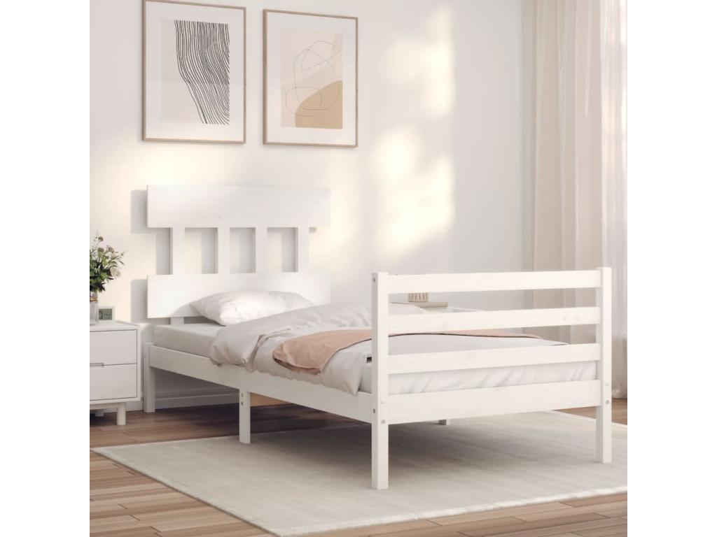 Bed frame with white headboard 90x200 solid wood 76160WXVU