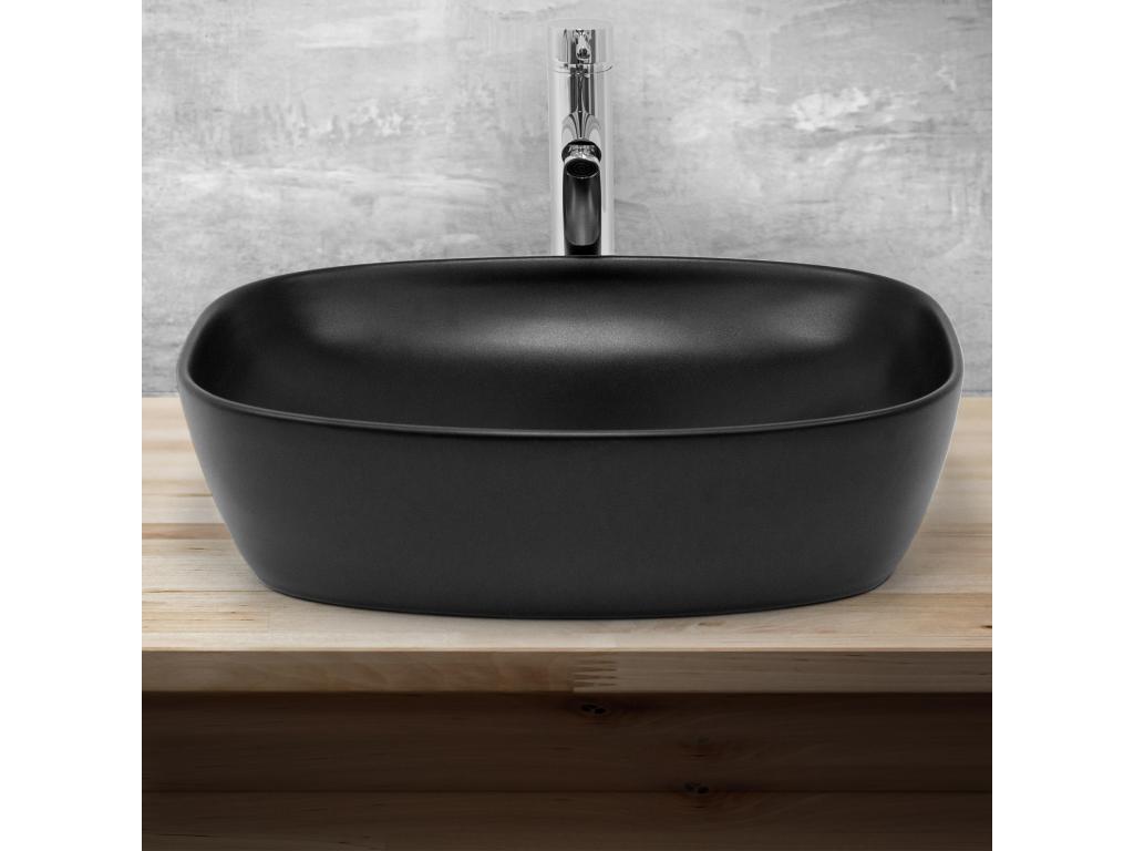 Matte black ceramic countertop washbasin with hand basin waste plug 505x385x140 mm 88728GQAL