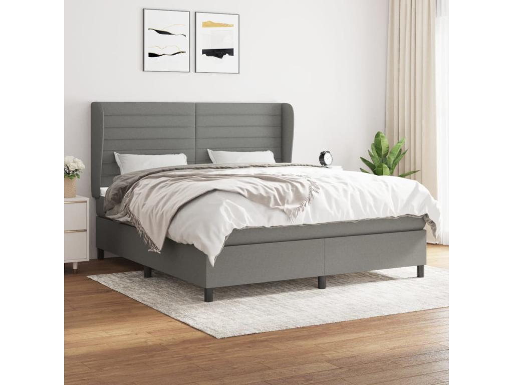 Upholstered bed base with mattress, Dark Grey, 180x200cm, Fabric 50752MXTQ