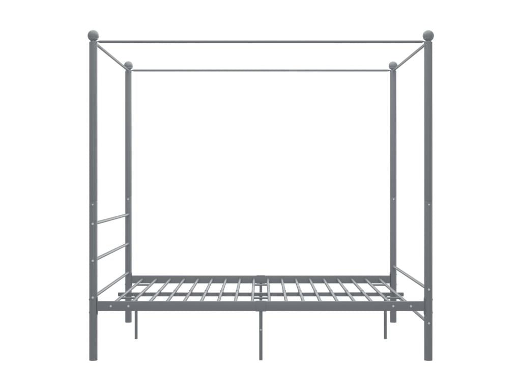 Four-poster bed frame without mattress, grey metal, 160x200 cm, 96464AHMD