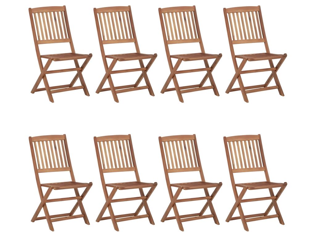 Folding garden chairs, set of 8 with cushions, Bois d'Artanzy 06206BUXR