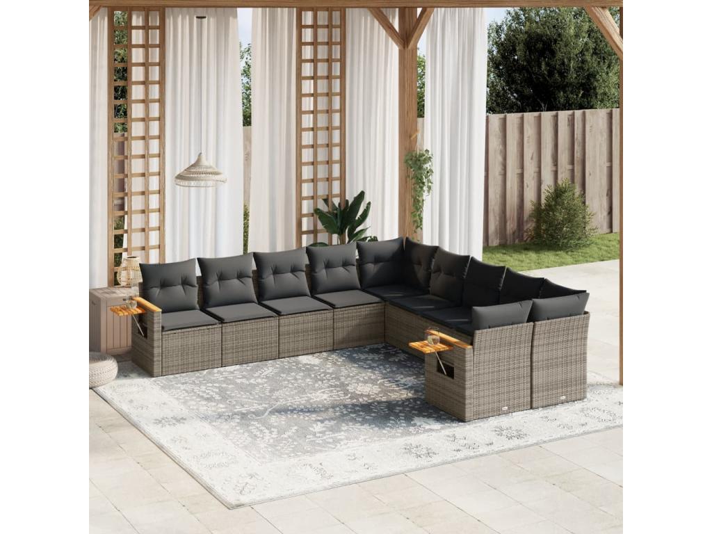Garden furniture set with cushions, 10 pieces, grey woven resin, 30922EAPP