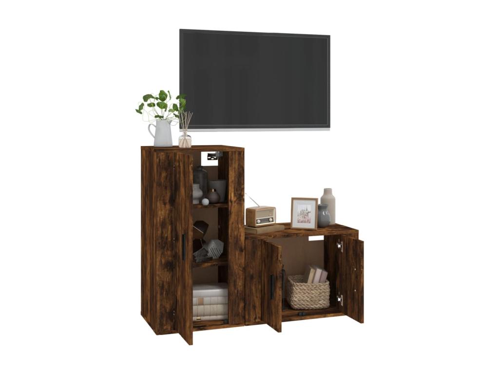 2-Piece TV Stand Set, Smoked Oak Engineered Wood 56249NSJO