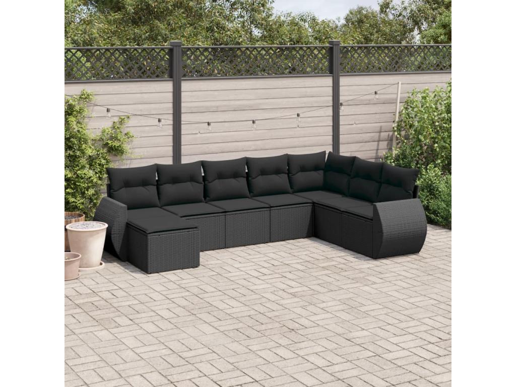 8-piece garden furniture set with cushions, black wicker resin 94923IFGK