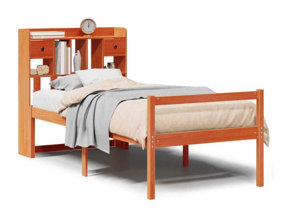 Bookshelf bed without mattress, brown wax finish, 75x190 cm, solid pine, 65324IHWG