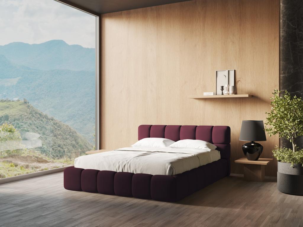 Chenille fabric storage bed 160x200 - burgundy - Artanzy 86632SXMB