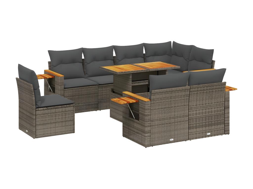 9-piece garden furniture set with grey resin wicker cushions 83334LHDE