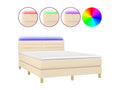Upholstered bed base with mattress and LED lighting, Cream, 140x190 cm, Fabric, 84133BKTB