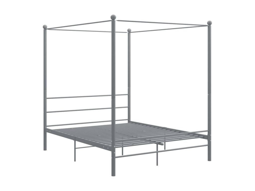 Four-poster bed frame without mattress, grey metal, 160x200 cm, 96464AHMD