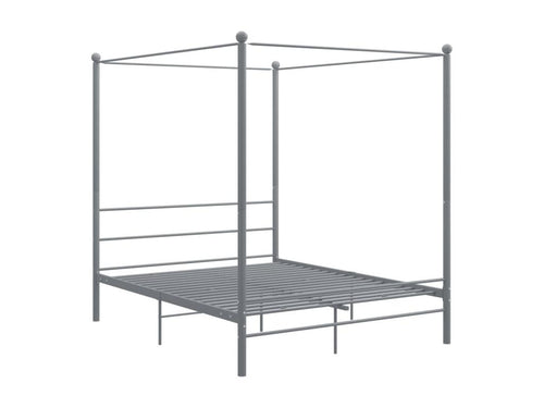 Four-poster bed frame without mattress, grey metal, 160x200 cm, 96464AHMD