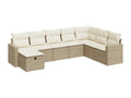 8-piece garden furniture set with cushions, beige wicker resin 03431WTTV