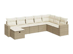 8-piece garden furniture set with cushions, beige wicker resin 03431WTTV