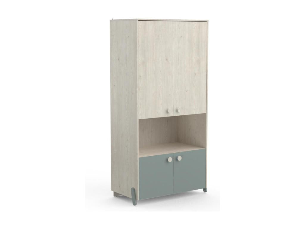 Scandinavian Wardrobe with 4 Doors and 1 Niche, Wood and Green Finish - W89 cm - Artanzy 62641XGQE