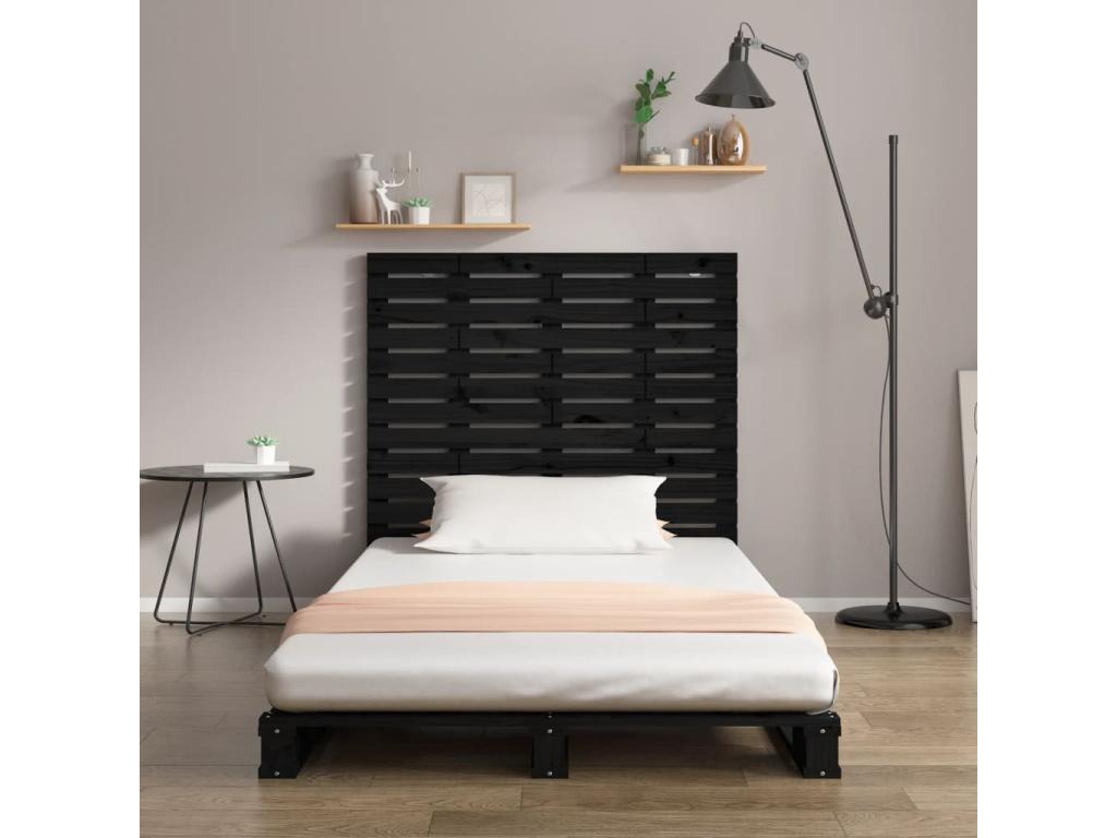 Wall-mounted headboard, black, 141x3x91.5 cm, solid pine wood, 59462NEPM
