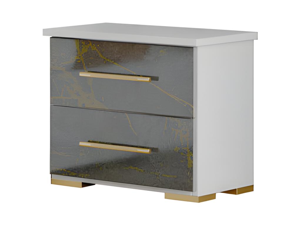 Complete bedroom set 140x190 White/Glossy Grey Marble with LED lighting - Artanzy 62763EXER