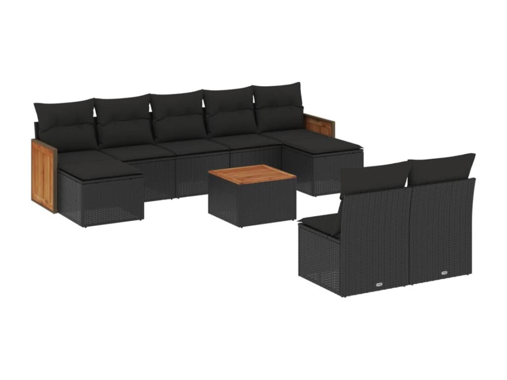 10-piece garden furniture set with cushions, black resin wicker, 73367QYVD