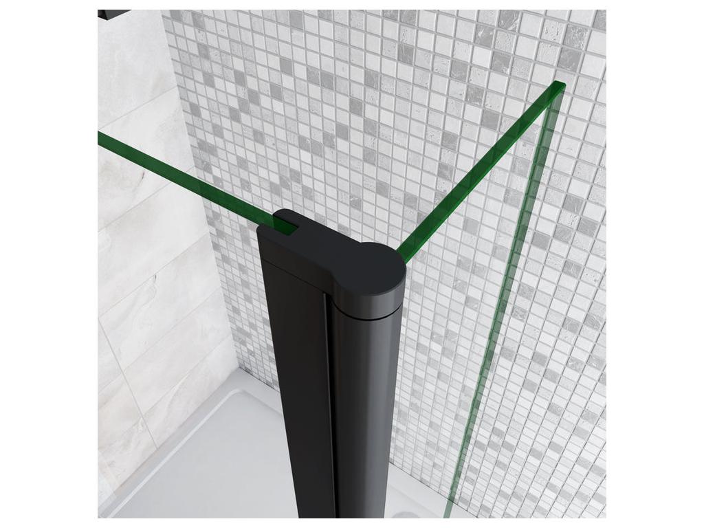 Walk-in shower enclosure with pivoting return panel, 120 x 40 x 200 cm, with 90 cm square support bar - Matte Black - 8 mm anti-limescale glass 62768VGZZ