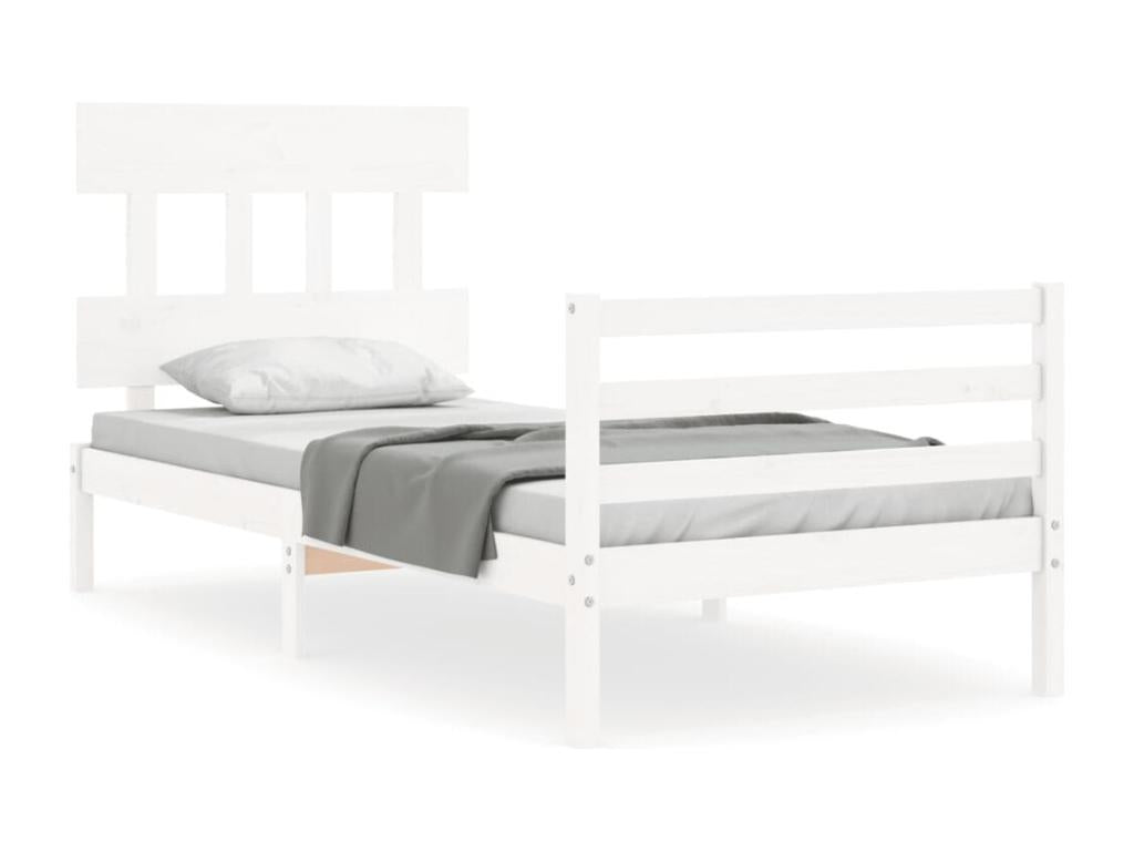 Bed frame with white headboard 90x200 solid wood 76160WXVU