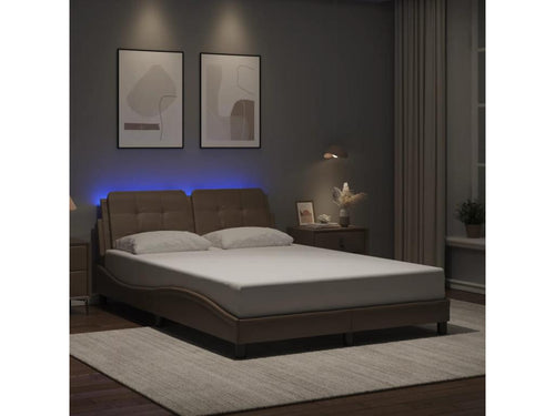 Bed frame with LED lighting, mattress not included, cappuccino color, 140x190 cm, 65957GAMR