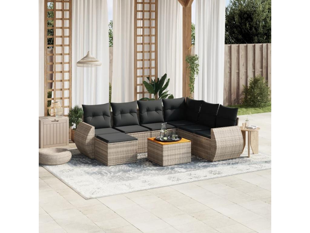 8-piece garden furniture set with grey resin wicker cushions 79414TRMJ