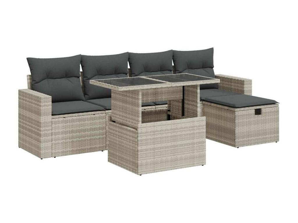6-piece garden furniture set with light grey cushions, woven resin 11353BURI