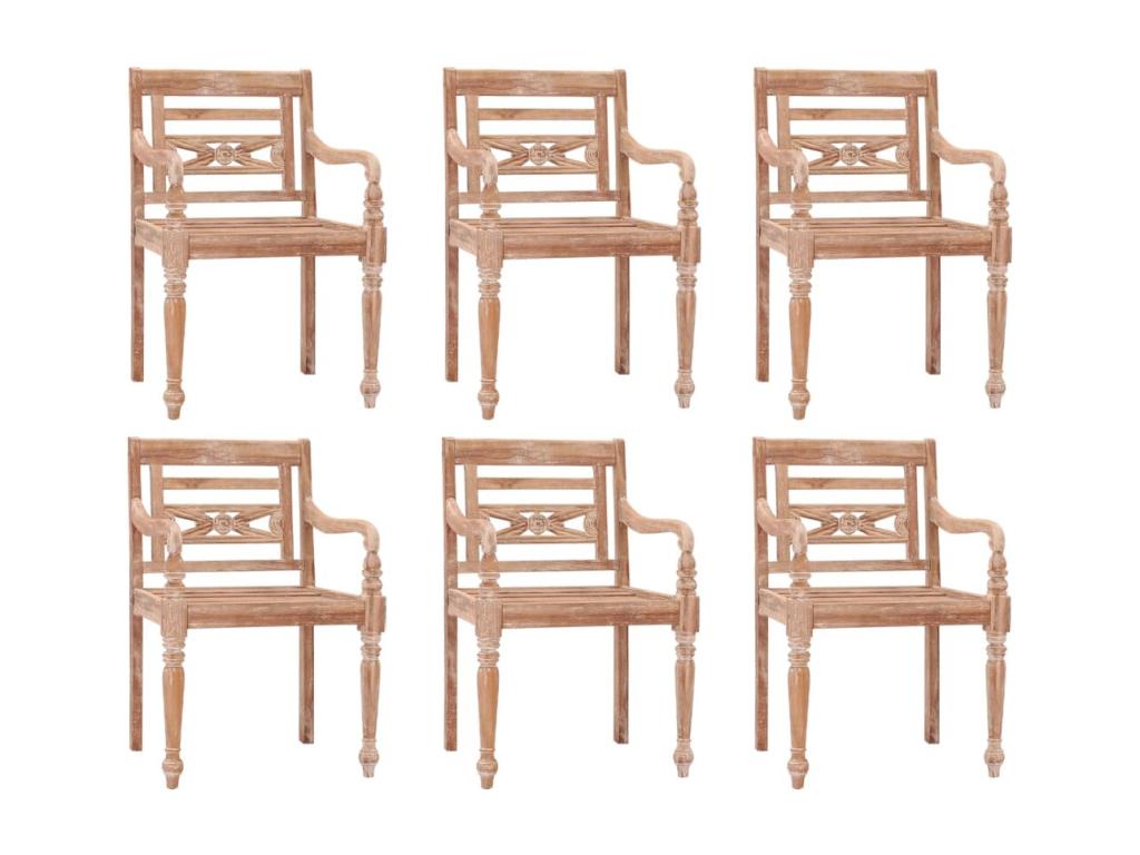 Artanzy chairs, set of 6, white, solid washed teak wood, 47075NLNO