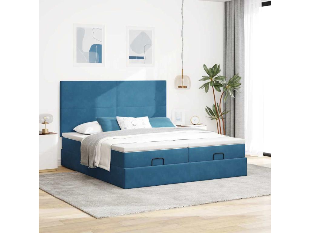Ottoman bed frame with dark blue velvet mattress 160x200 cm 68235YYUE