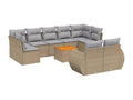 Garden furniture set with cushions, 10 pieces, beige woven resin, 95009QJGI