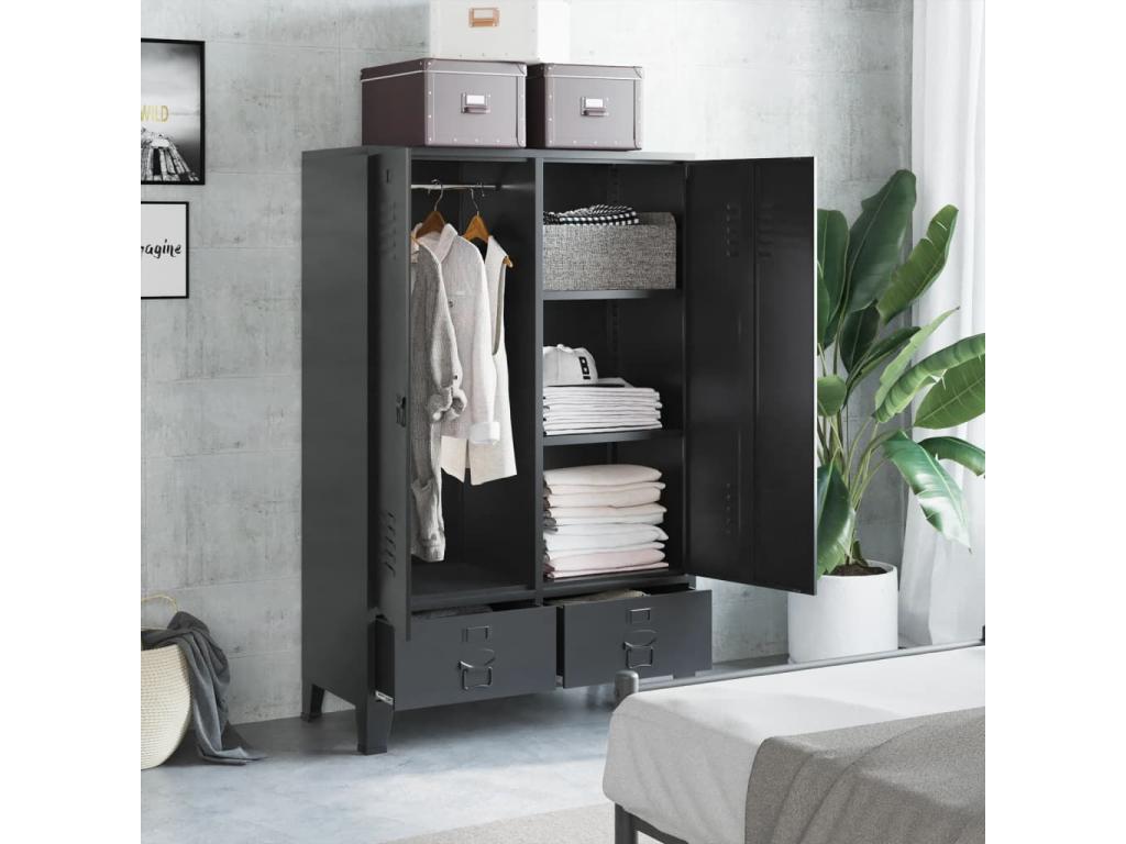 Black industrial wardrobe 90x40x140 cm steel 75837QUYG