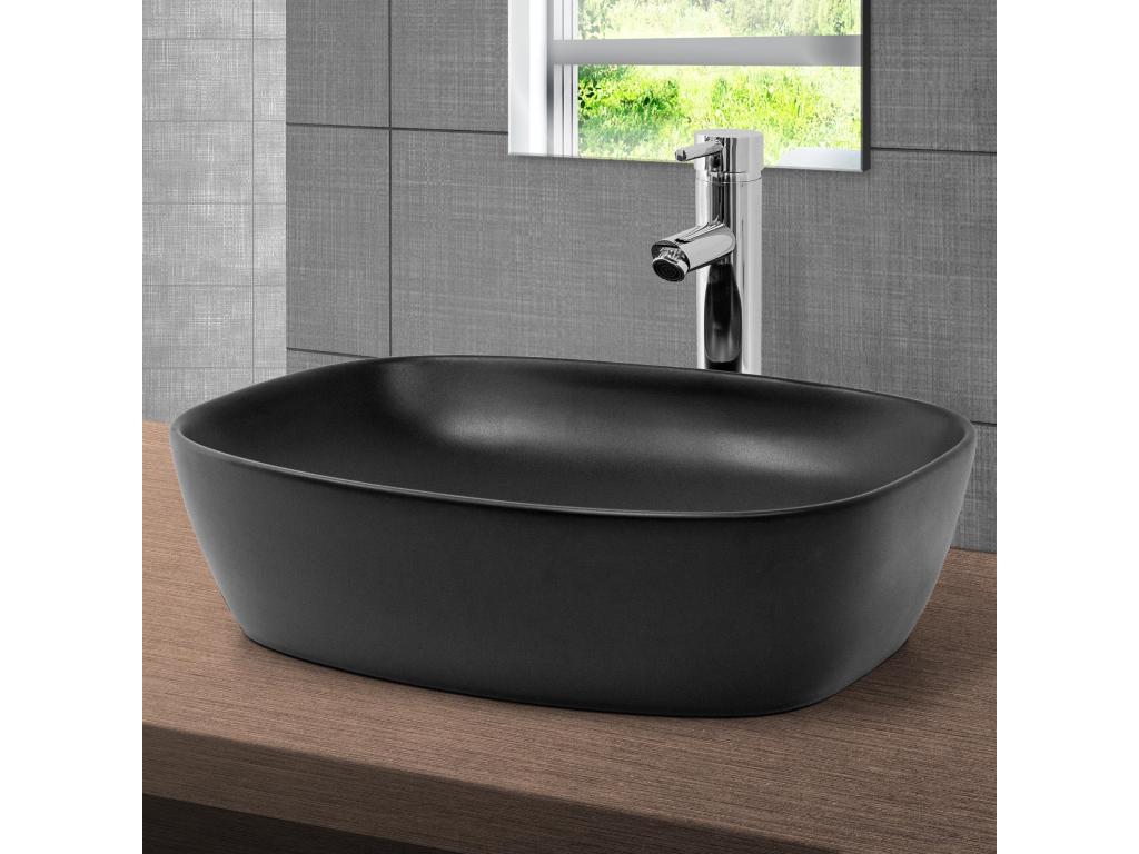 Matte black ceramic countertop washbasin with hand basin waste plug 505x385x140 mm 88728GQAL
