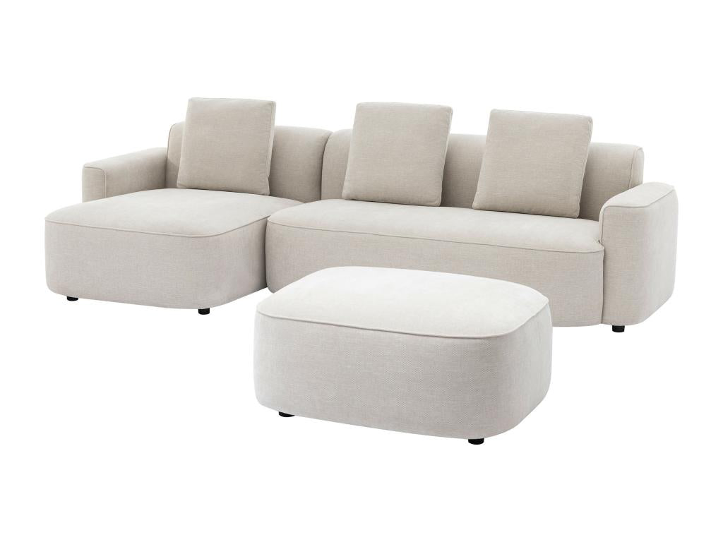 Left-hand corner sofa and ottoman in beige textured fabric POMIANGO 11572BYGO