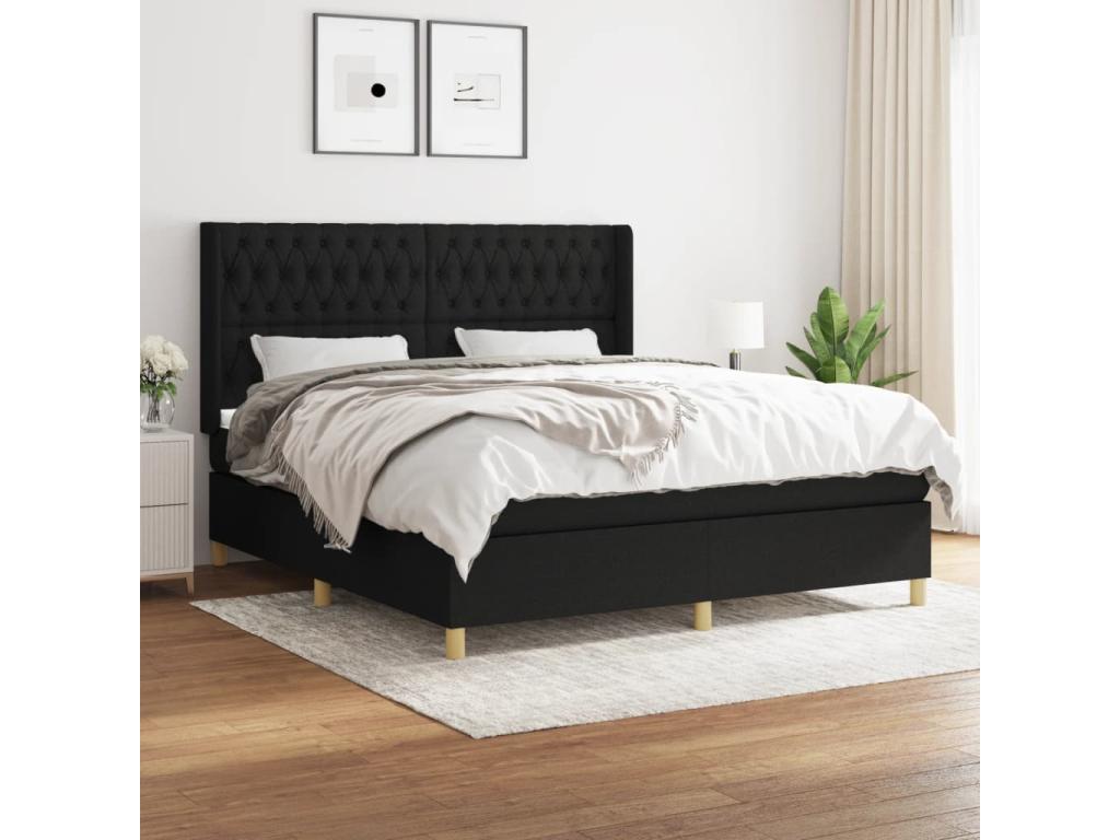 Upholstered bed base with mattress, black, 180x200 cm, fabric, 85191KZIJ