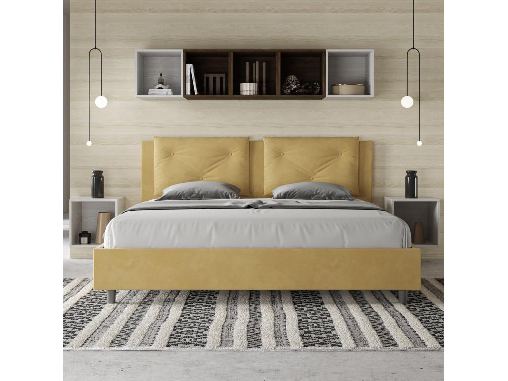 Bed with upholstered slatted base 180x210 cm, ochre microfiber, Delimoa 69409PHQS