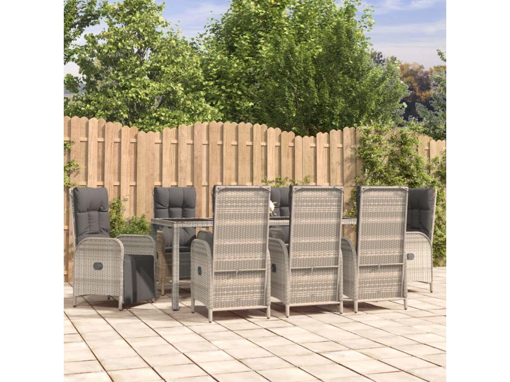 9-piece garden dining set with grey resin wicker cushions 20108LANK