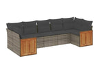 7-piece garden furniture set with cushions, grey woven resin, 44449PQFM