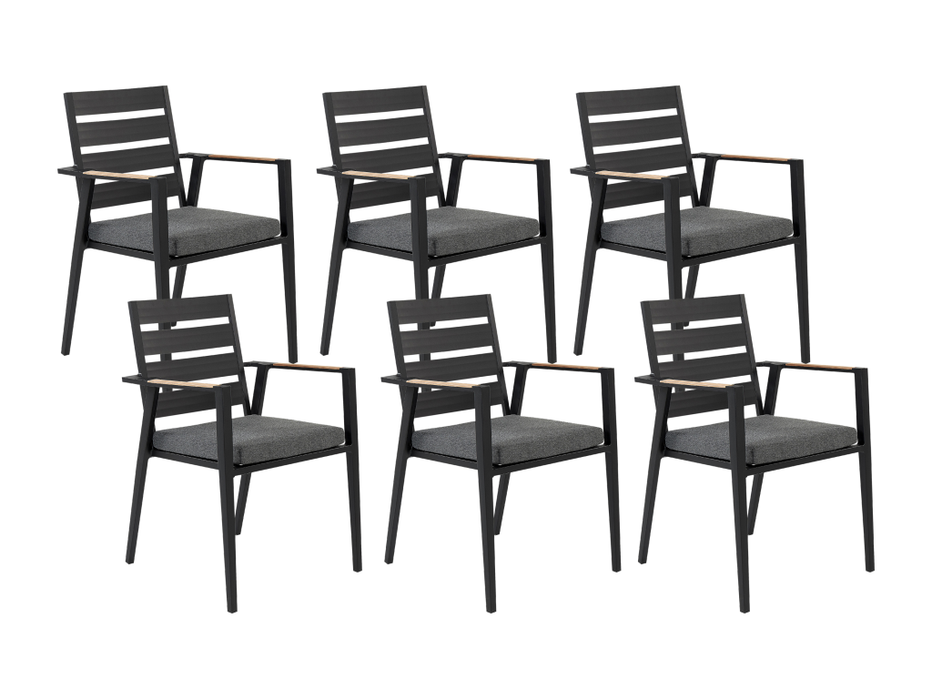 Set of 6 Artanzy garden chairs with cushions, black metal, 55903BDKA