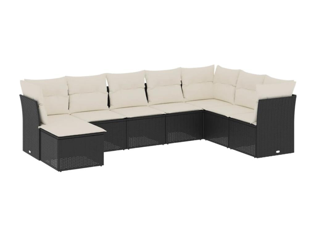 8-piece garden furniture set with cushions, black resin wicker, 23106PDXR