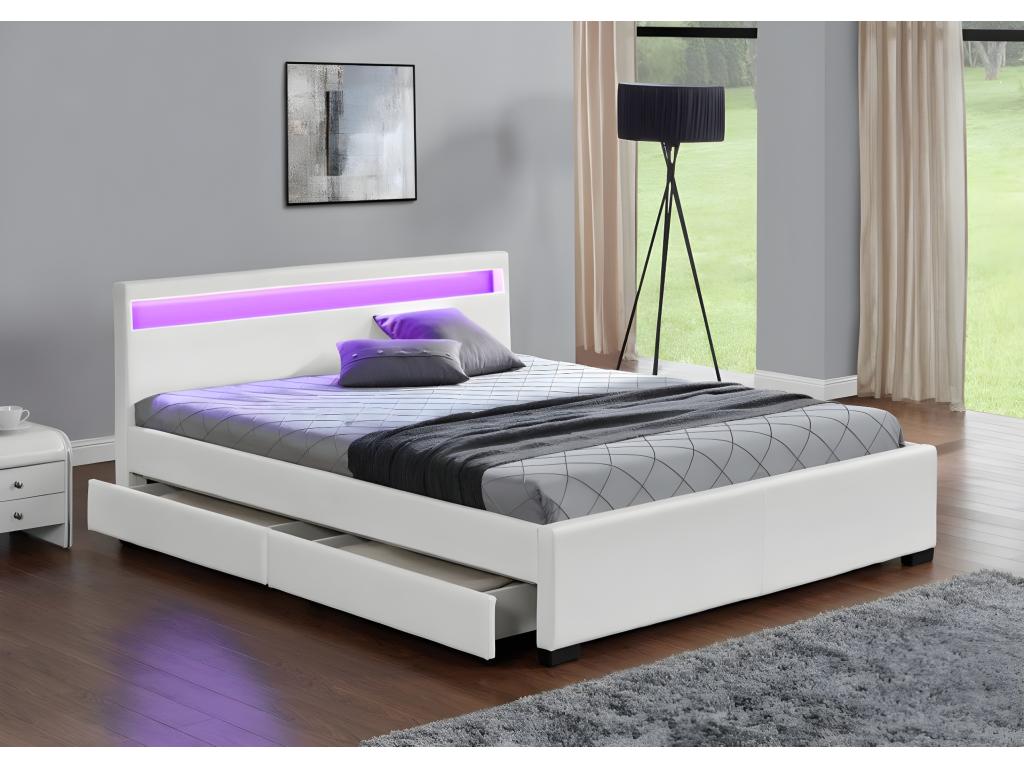 Adult bed 140x190 cm with drawers and LED lighting, white, slatted base included 00245CXKF