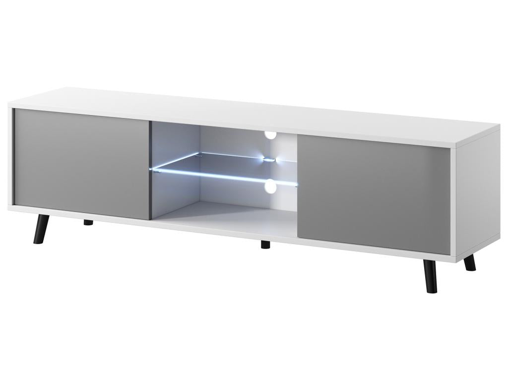 TV stand / TV bench 140 cm - matte white / glossy grey with LED lighting - Artanzy 35207LFVW