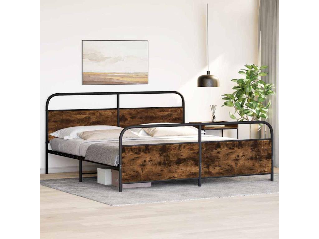 Metal bed frame without mattress, smoked oak, 200x200 cm, 75816TLTI