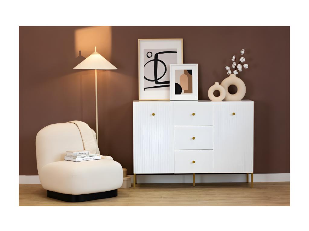 Artanzy Low Sideboard with 2 Doors and 3 Drawers, White and Gold, 26366RBCG